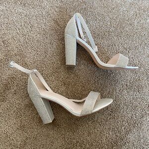DB Studio White Crystal-Embellished Block Heels